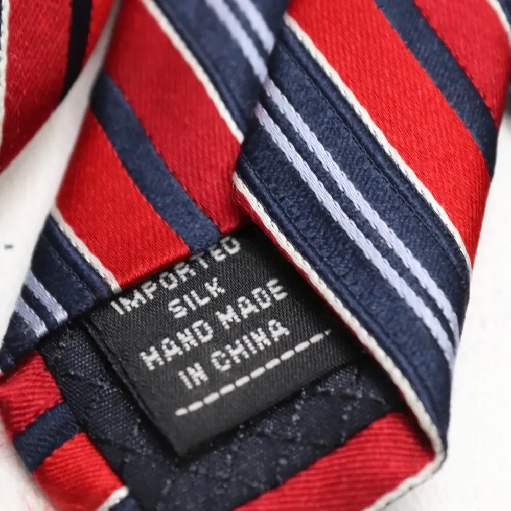 Classic Power Tie Mens 58 in Silk Red White Blue Diagonal Pin Stripe Wide